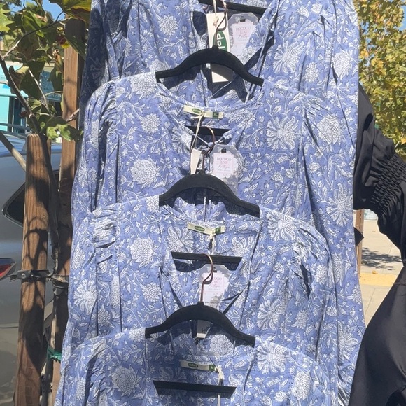 NWT Dolma Midi Dress blue ivory cotton print flowy bohemian L XL cool comfy - Picture 12 of 12